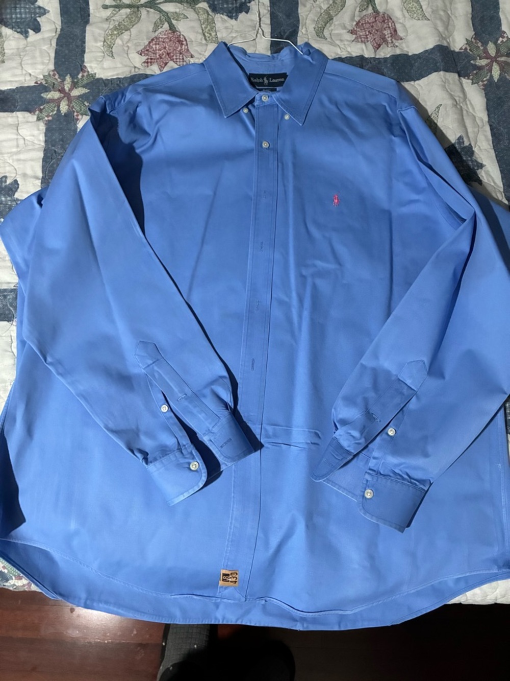 Ralph Lauren Men’s Long-Sleeve Button-Down Shirt in Royal Blue with Pink Pony